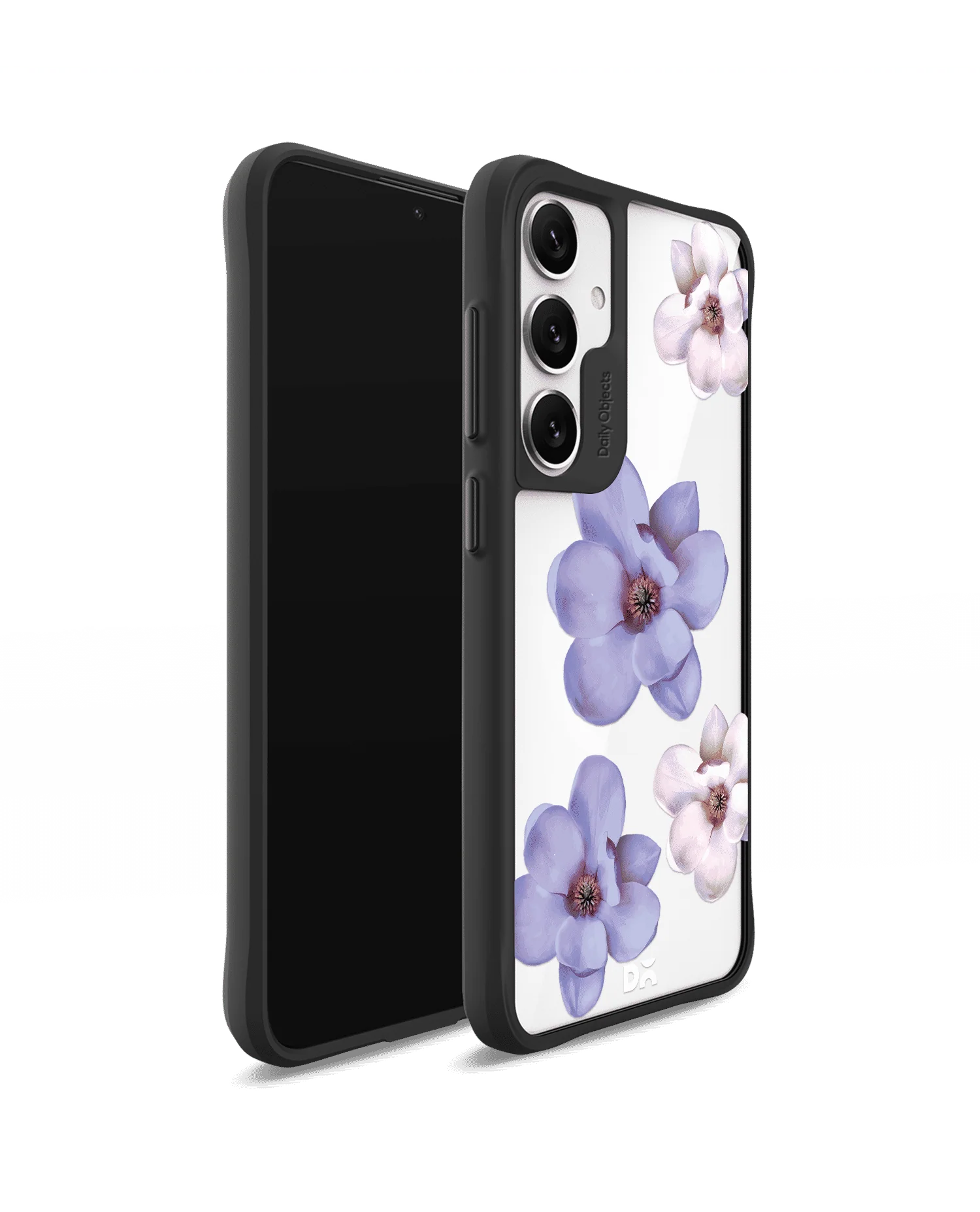 Clear Mauve & White Flowers Black Hybrid Clear Case Cover For Samsung Galaxy S24 Plus - Image 3