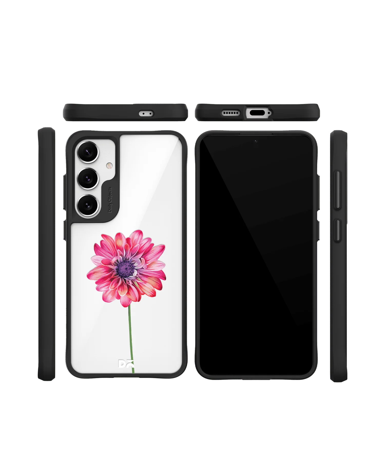 Clear Pink & Purple Painted Flower Black Hybrid Clear Case Cover For Samsung Galaxy S24 - Image 10