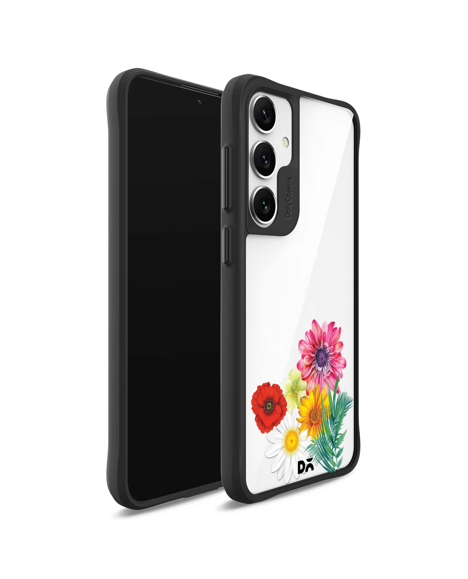 Clear Pink & Yellow Flowers Black Hybrid Clear Case Cover For Samsung Galaxy S24 Plus - Image 3