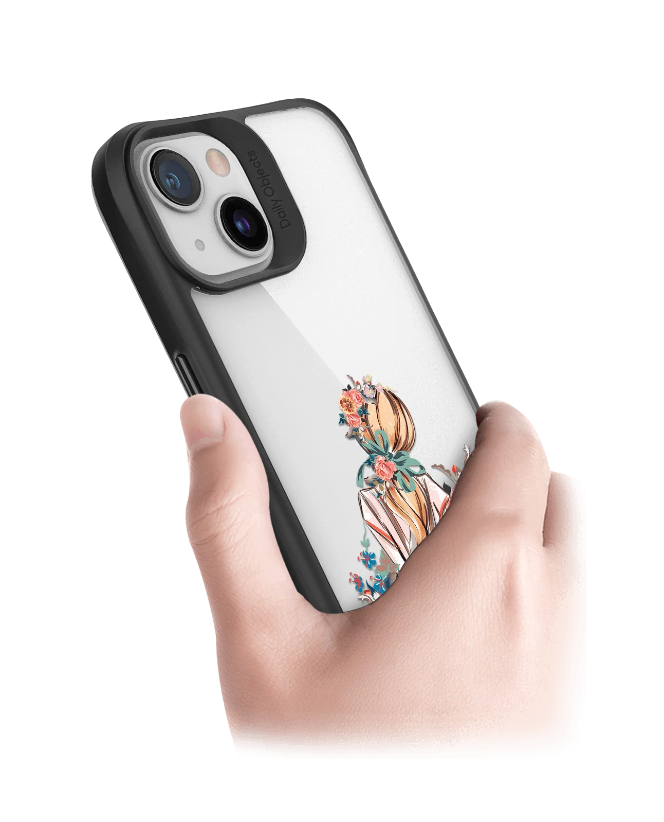 DailyObjects China Rose Black Hybrid Clear Case Cover For iPhone 13 Mini - Image 2