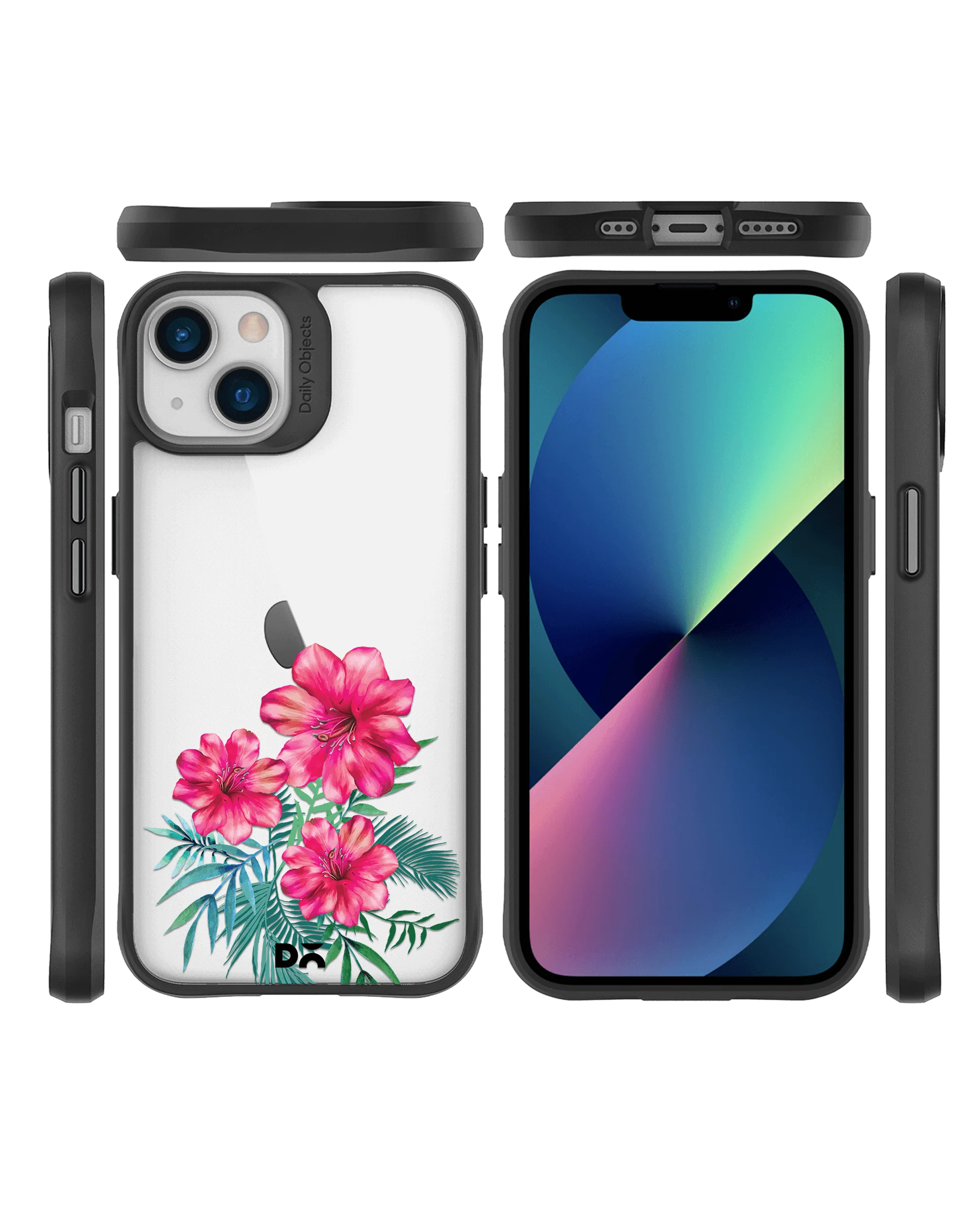DailyObjects Clear Hibiscus Black Hybrid Clear Case Cover For iPhone 13 Mini - Image 10