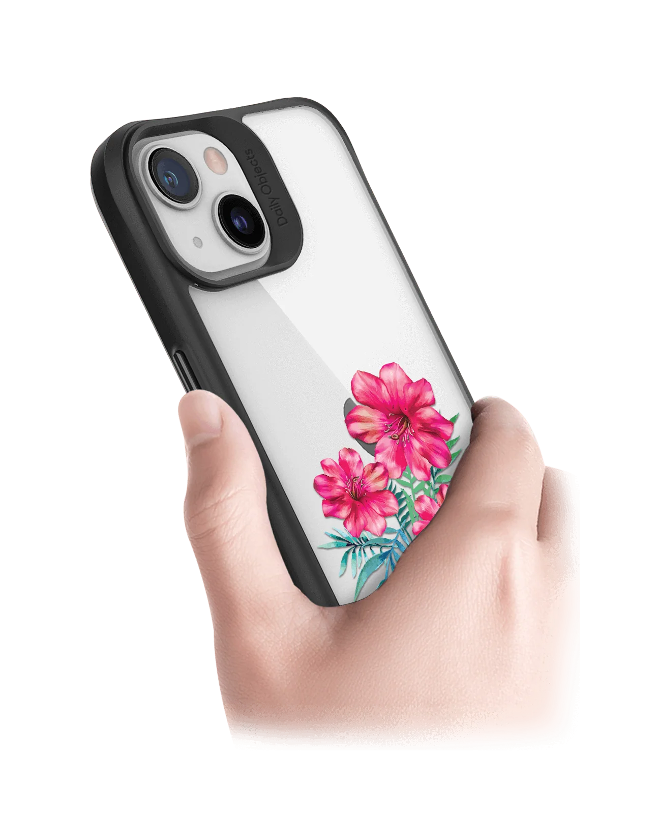 DailyObjects Clear Hibiscus Black Hybrid Clear Case Cover For iPhone 13 Mini - Image 2
