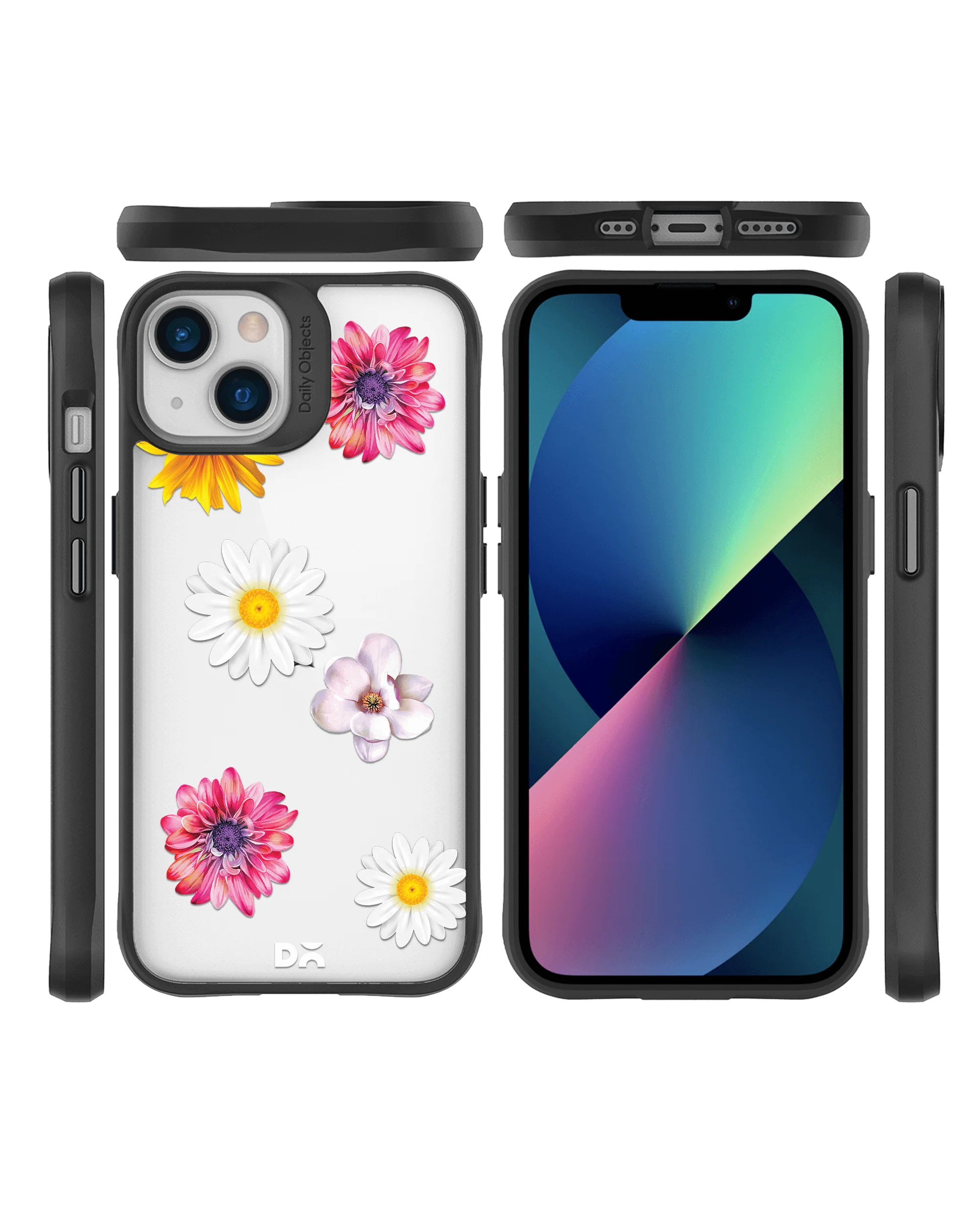 DailyObjects Clear Multicoloured Flowers Black Hybrid Clear Case Cover For iPhone 13 Mini - Image 10