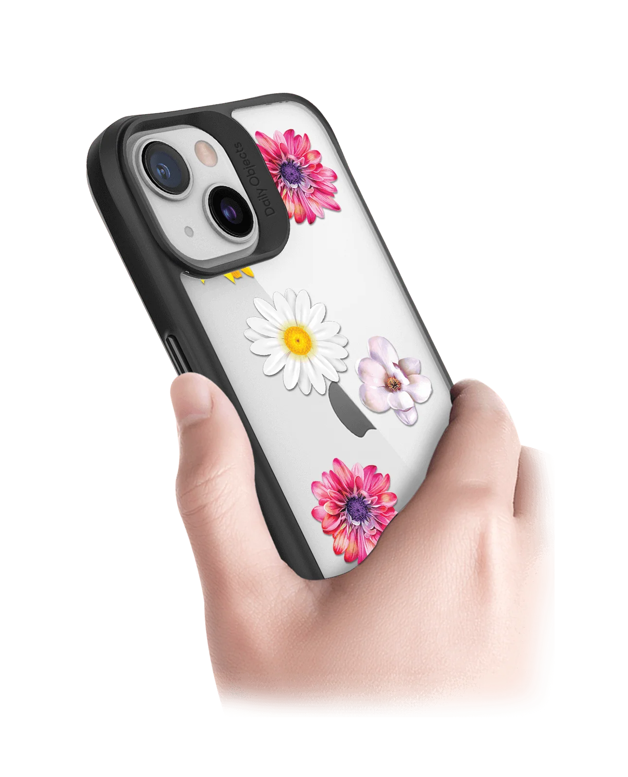 DailyObjects Clear Multicoloured Flowers Black Hybrid Clear Case Cover For iPhone 13 Mini - Image 2