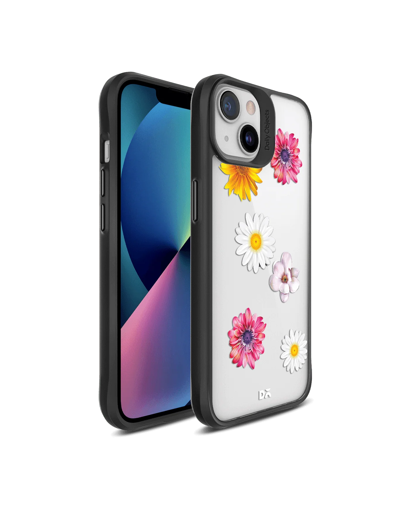 DailyObjects Clear Multicoloured Flowers Black Hybrid Clear Case Cover For iPhone 13 Mini - Image 3