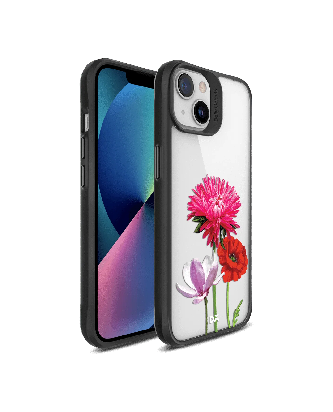 DailyObjects Clear Pink Red & White Flowers Black Hybrid Clear Case Cover For iPhone 13 Mini - Image 3