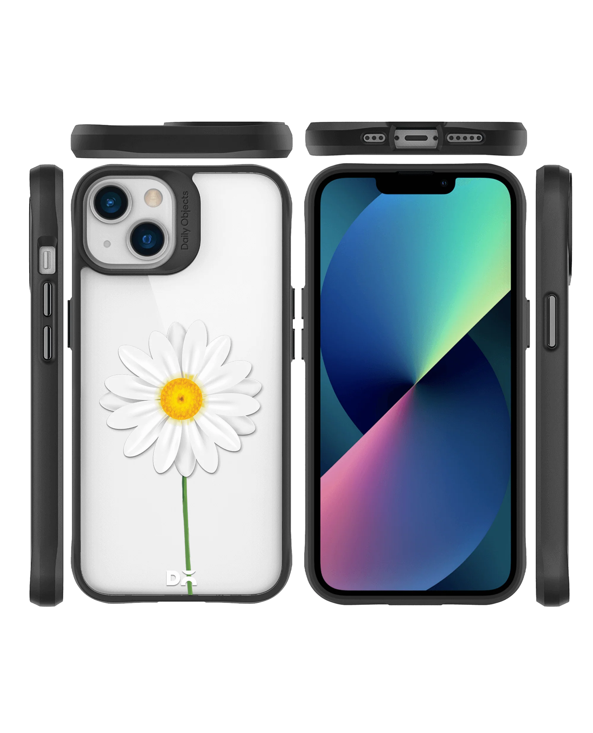 DailyObjects Clear White Daisy Black Hybrid Clear Case Cover For iPhone 13 Mini - Image 9