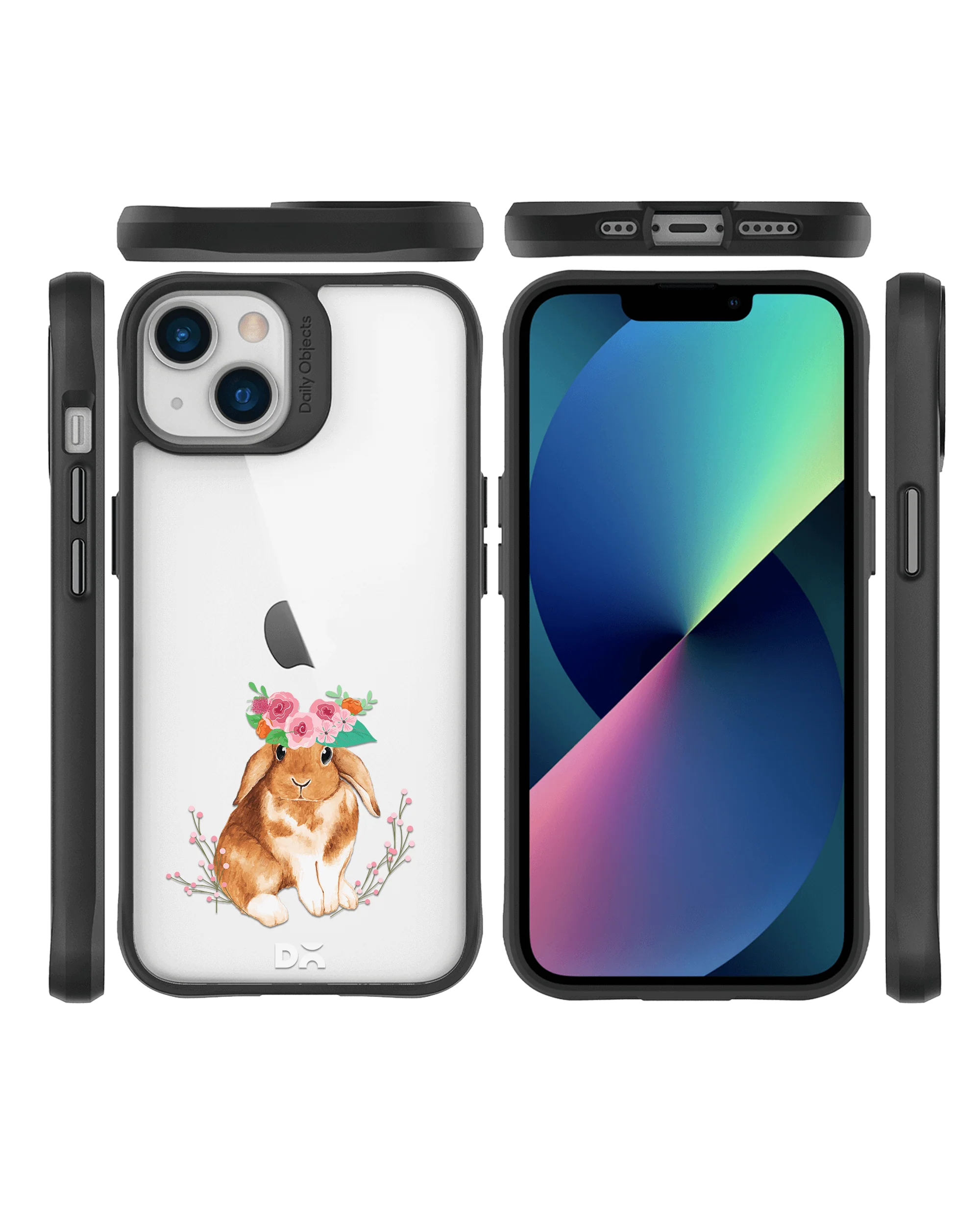 DailyObjects Flower Bunny Black Hybrid Clear Case Cover For iPhone 13 Mini - Image 10