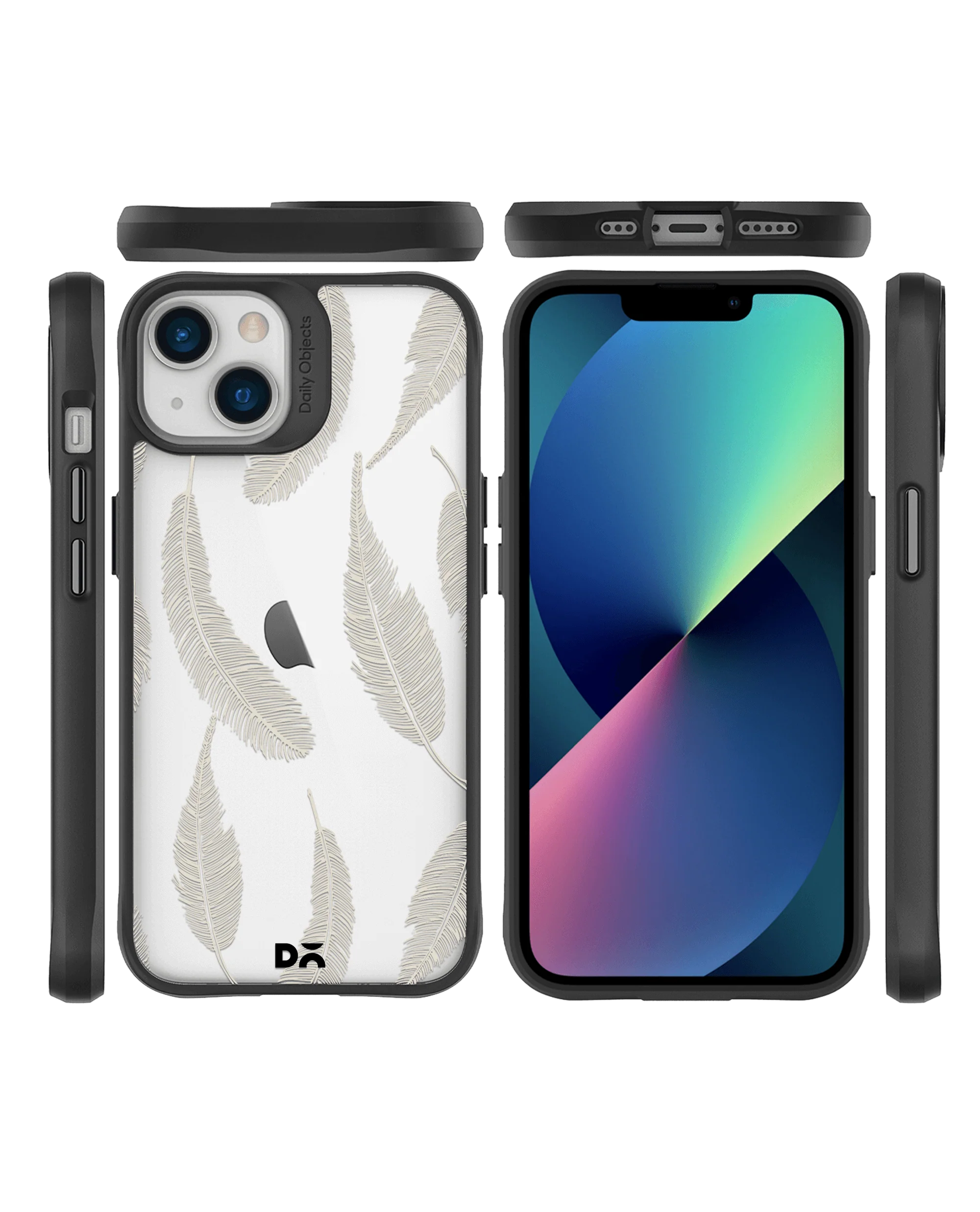 DailyObjects Off White Feathers Black Hybrid Clear Case Cover For iPhone 13 Mini - Image 9