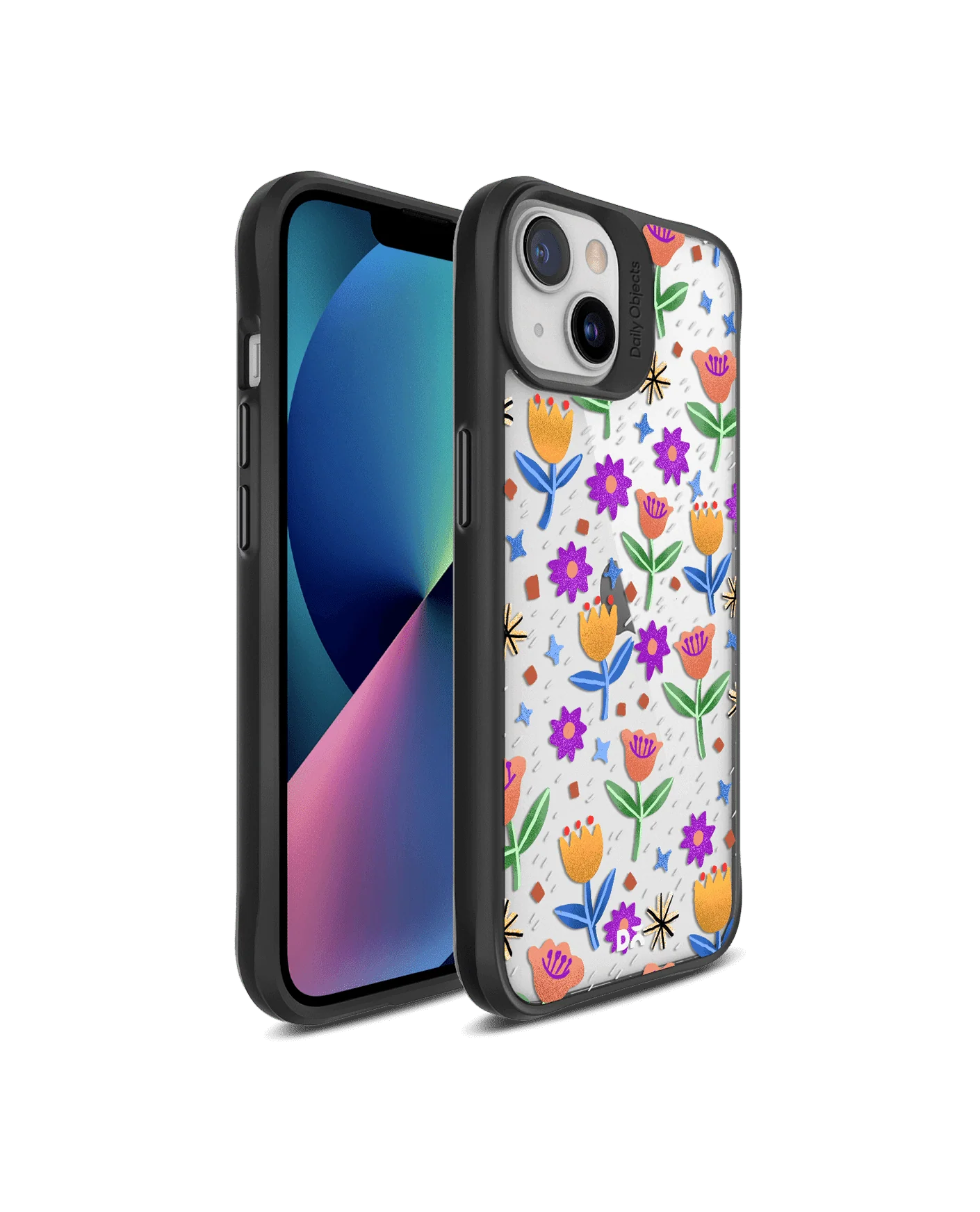 DailyObjects Shining Tulips Black Hybrid Clear Case Cover For iPhone 13 Mini - Image 3