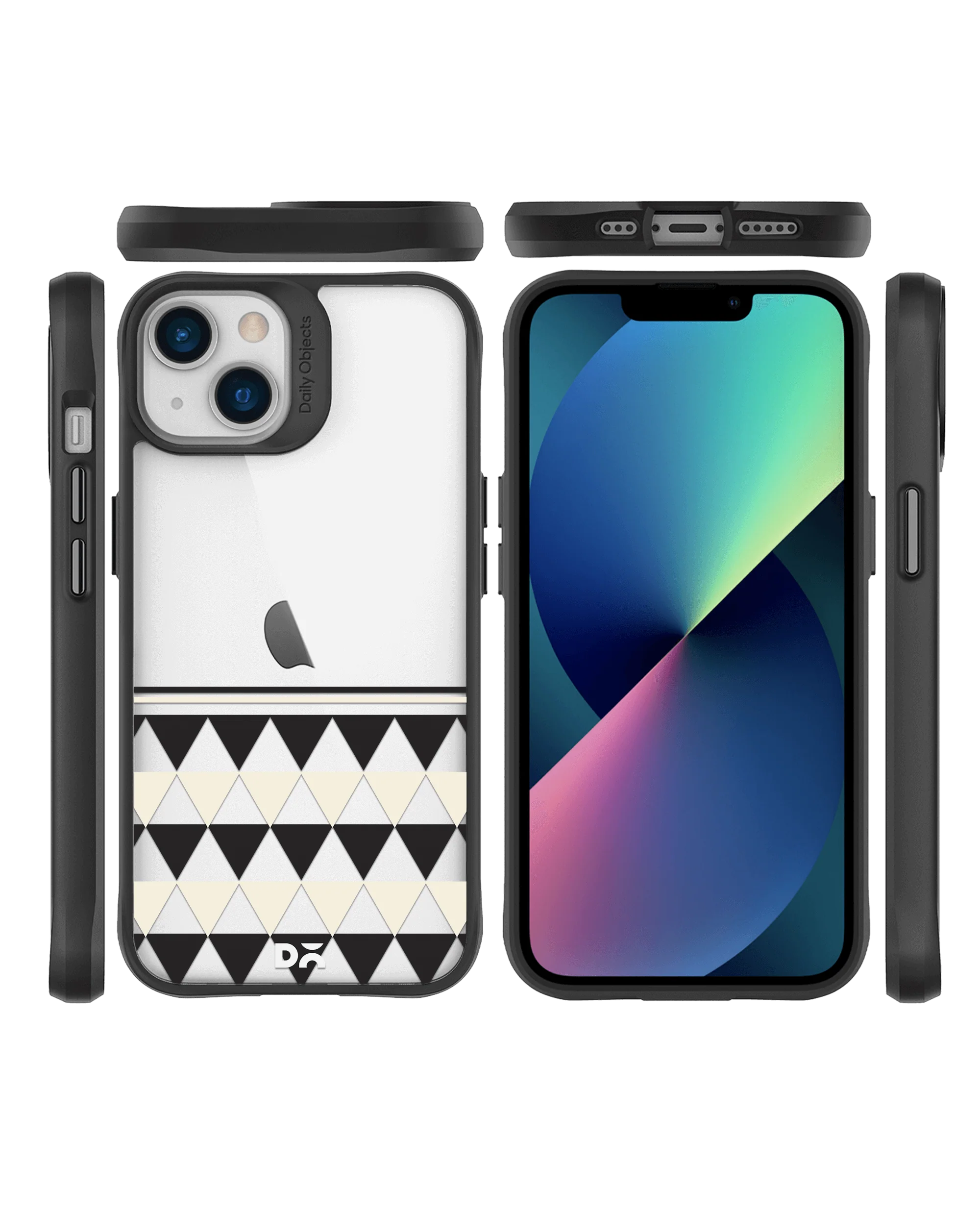 DailyObjects Triangles Duo Black Hybrid Clear Case Cover For iPhone 13 Mini - Image 8