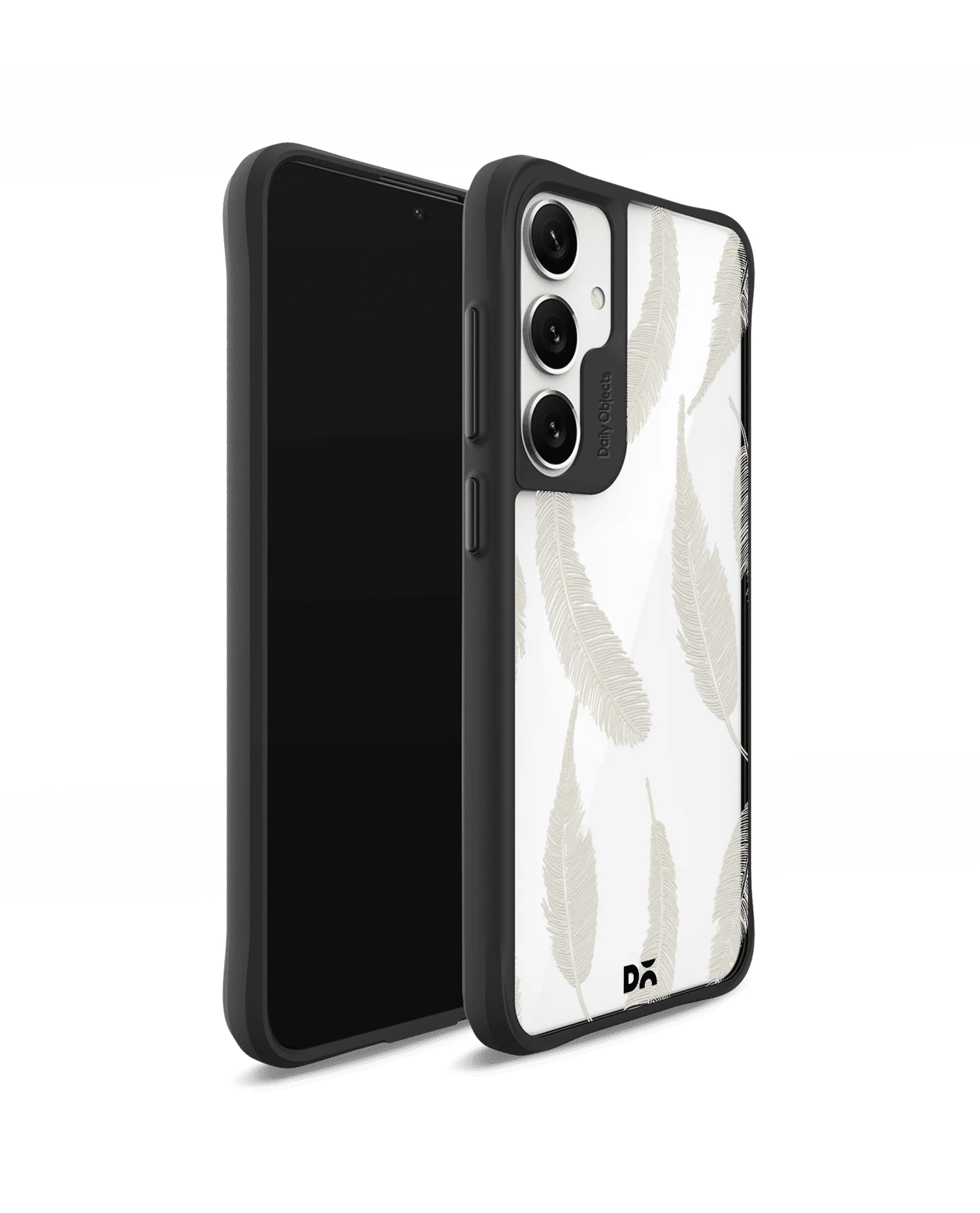 Off White Feathers Black Hybrid Clear Case Cover For Samsung Galaxy S24 - Image 3