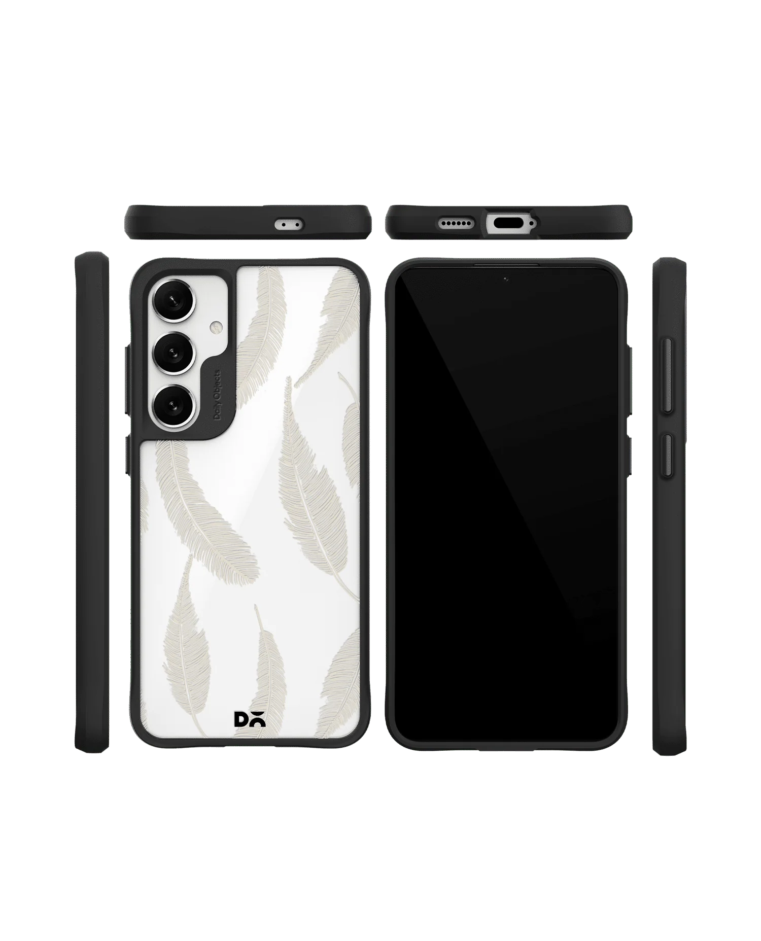 Off White Feathers Black Hybrid Clear Case Cover For Samsung Galaxy S24 Plus - Image 10